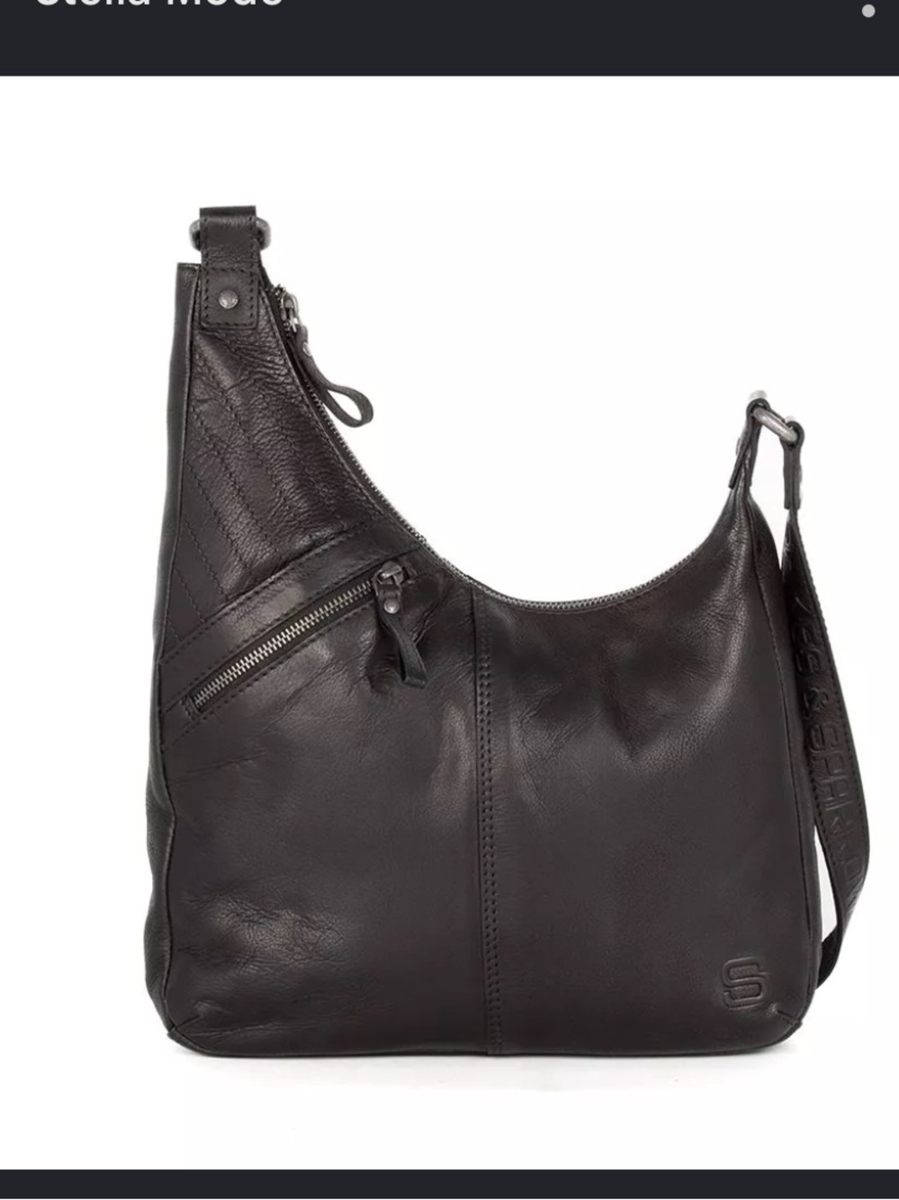 Black Leather Crossbody Bag - Unbranded